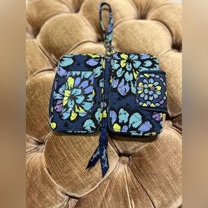 Blue and green floral wristlet